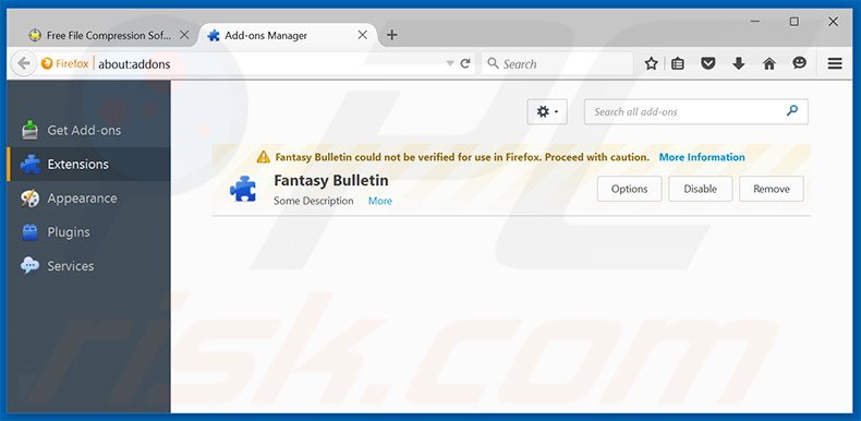 Removing jZip ads from Mozilla Firefox step 2