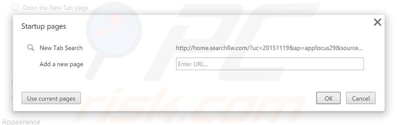 Removing search.searchllw.com from Google Chrome homepage