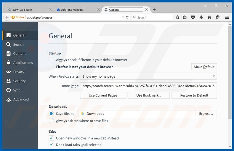Removing search.searchllw.com from Mozilla Firefox homepage