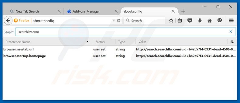 Removing search.searchllw.com from Mozilla Firefox default search engine