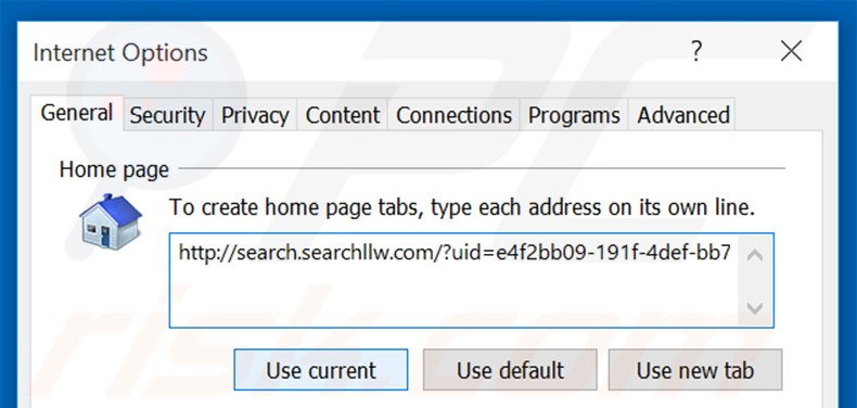 Removing search.searchllw.com from Internet Explorer homepage