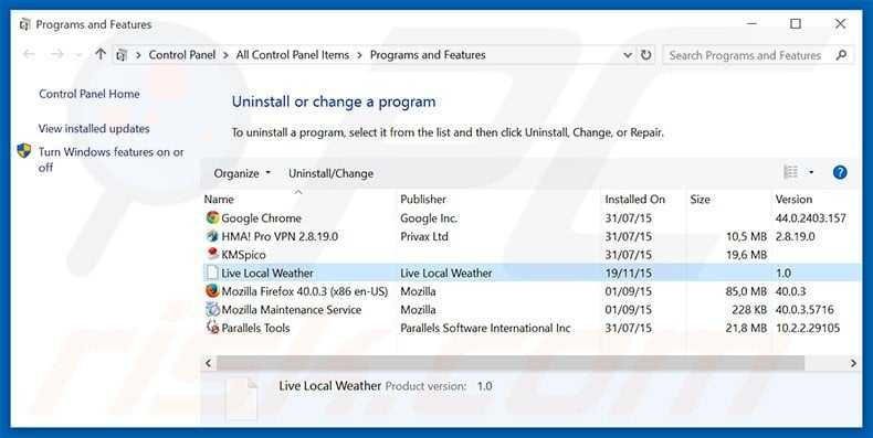 search.searchllw.com browser hijacker uninstall via Control Panel