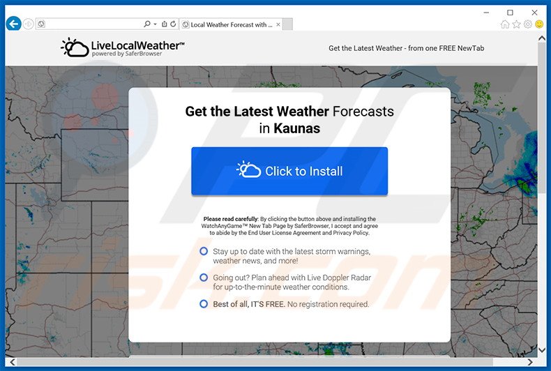Website used to promote Live Local Weather browser hijacker