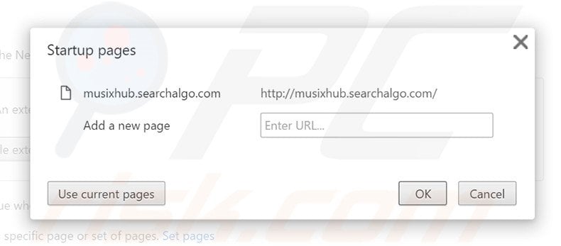 Removing musixhub.searchalgo.com from Google Chrome homepage