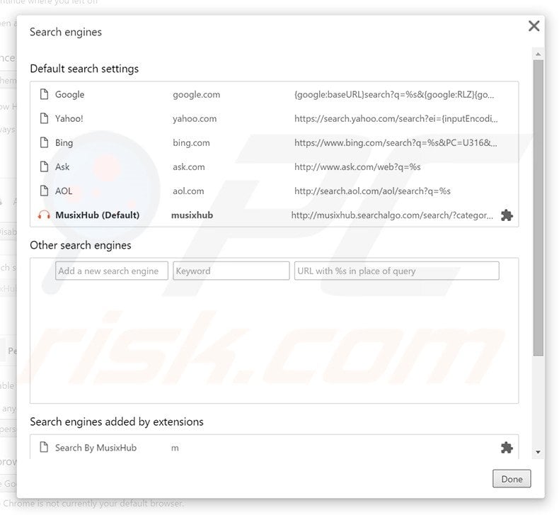 Removing musixhub.searchalgo.com from Google Chrome default search engine