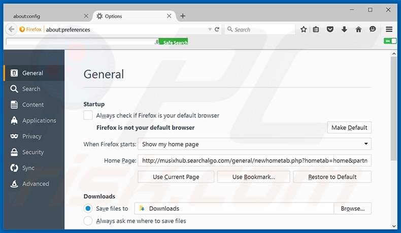 Removing musixhub.searchalgo.com from Mozilla Firefox homepage