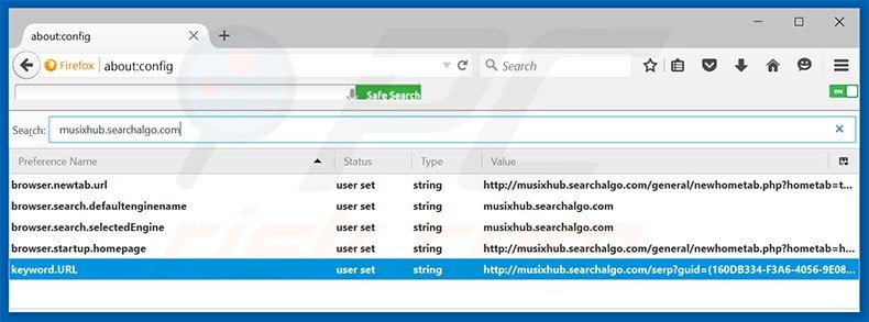 Removing musixhub.searchalgo.com from Mozilla Firefox default search engine