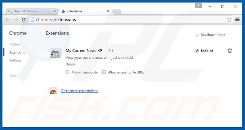 Removing Search.mycurrentnewsxp.com related Google Chrome extensions