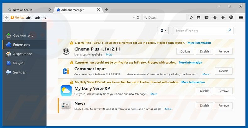 Removing Search.mycurrentnewsxp.com related Mozilla Firefox extensions