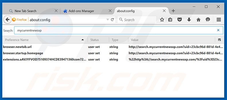 Removing Search.mycurrentnewsxp.com from Mozilla Firefox default search engine