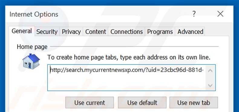 Removing Search.mycurrentnewsxp.com from Internet Explorer homepage