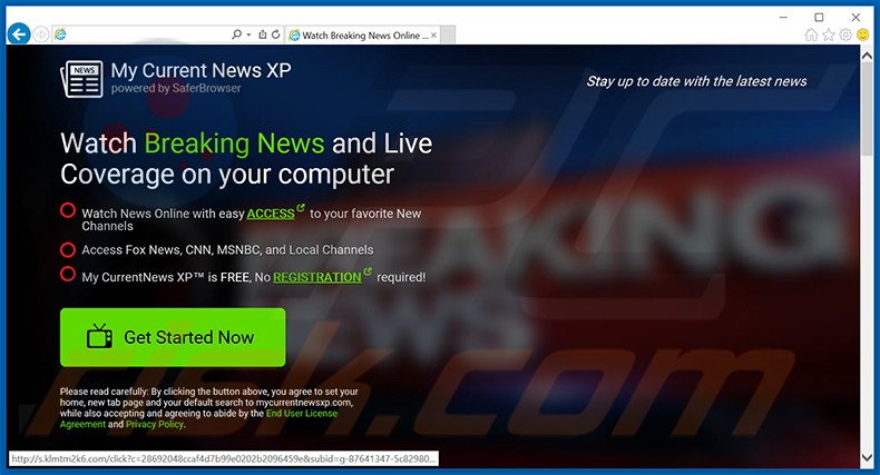 Website used to promote My Current News XP browser hijacker
