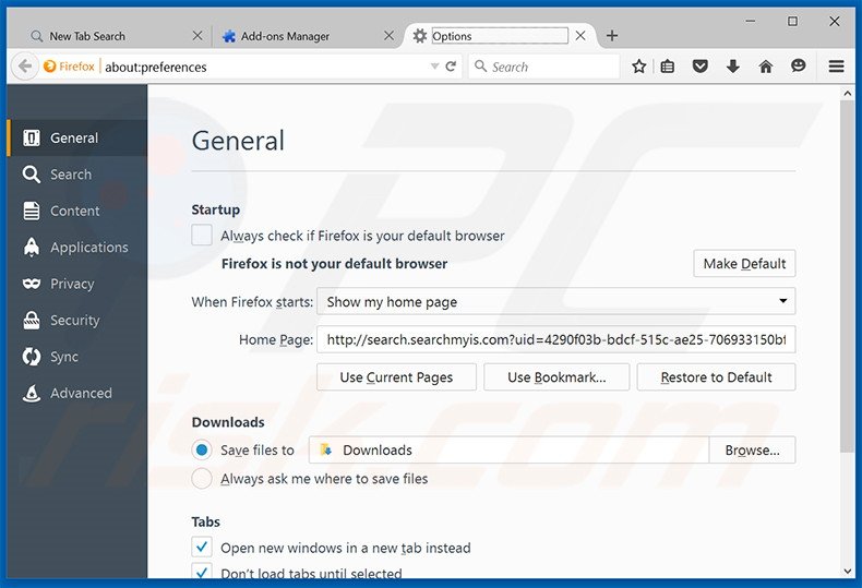 Removing search.searchmyis.com from Mozilla Firefox homepage