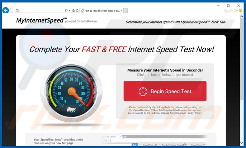 Website used to promote My Internet Speed browser hijacker