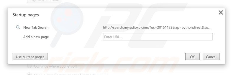 Removing search.myradioxp.com from Google Chrome homepage