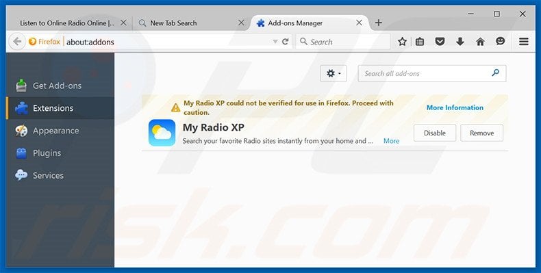 Removing search.myradioxp.com related Mozilla Firefox extensions