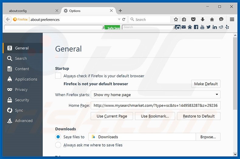 Removing mysearchmarket.com from Mozilla Firefox homepage