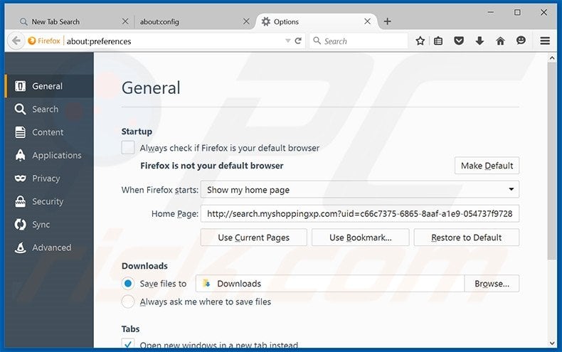 Removing search.myshoppingxp.com from Mozilla Firefox homepage
