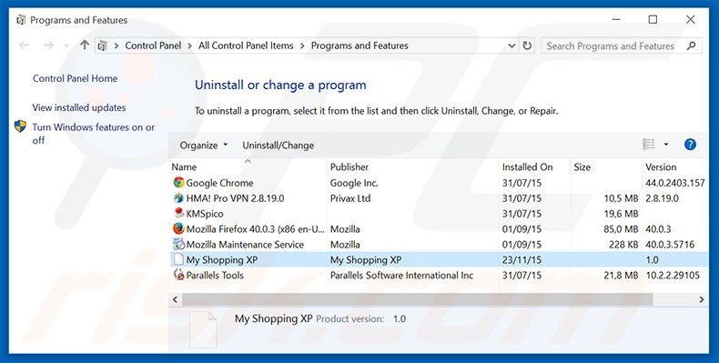 search.myshoppingxp.com browser hijacker uninstall via Control Panel
