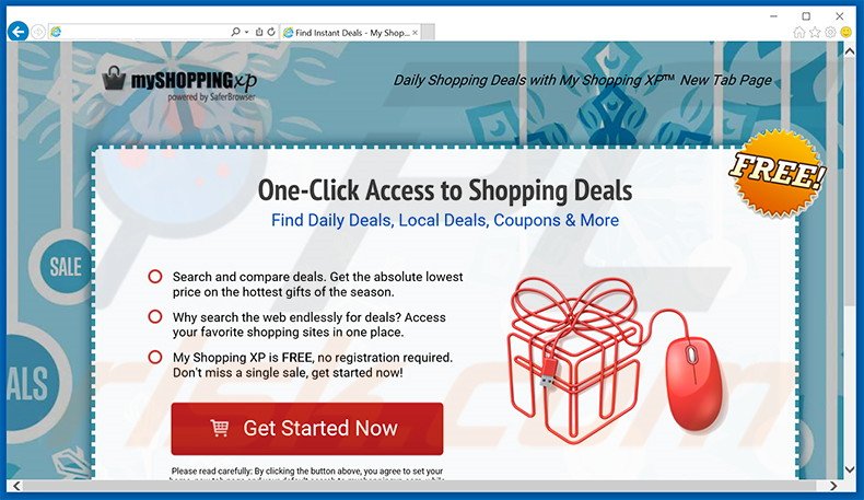 Website used to promote My Shopping XP browser hijacker