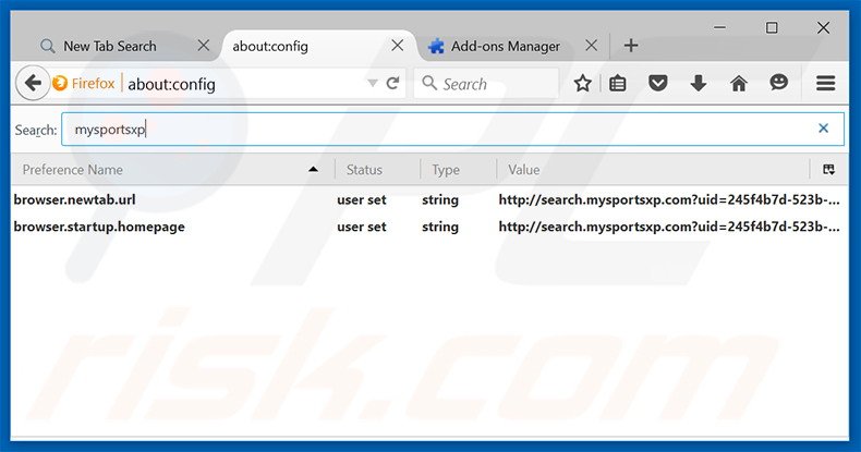 Removing search.mysportsxp.com from Mozilla Firefox default search engine