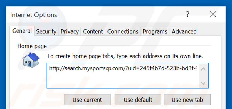 Removing search.mysportsxp.com from Internet Explorer homepage
