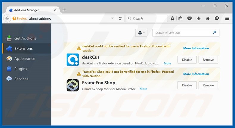 Removing mysurfing123.com related Mozilla Firefox extensions