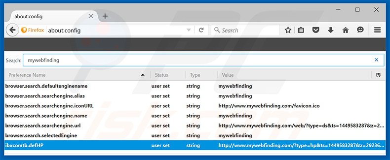 Removing mywebfinding.com from Mozilla Firefox default search engine