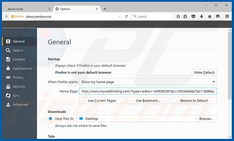 Removing mywebfinding.com from Mozilla Firefox homepage
