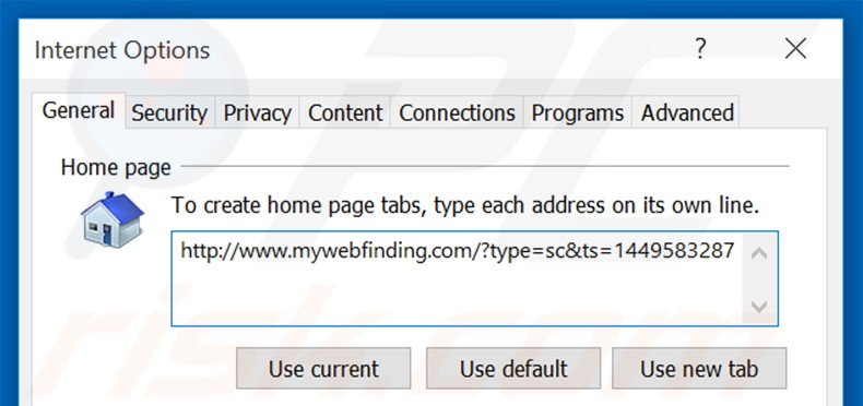 Removing mywebfinding.com from Internet Explorer homepage