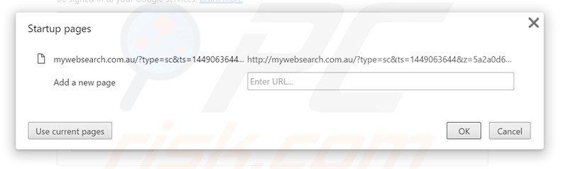 Removing mywebsearch.com.au from Google Chrome homepage