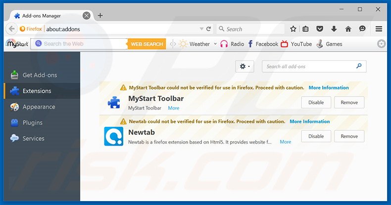 Removing mywebsearch.com.au related Mozilla Firefox extensions