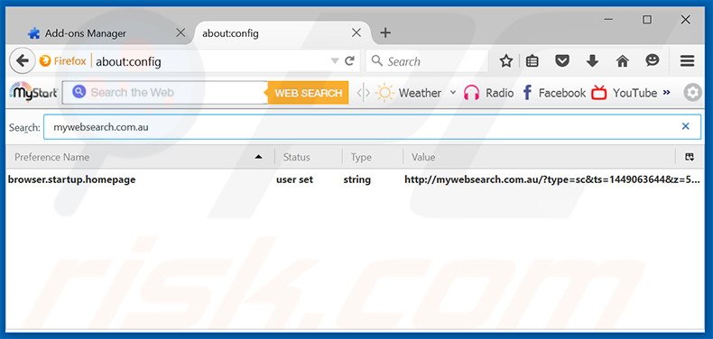 Removing mywebsearch.com.au from Mozilla Firefox default search engine
