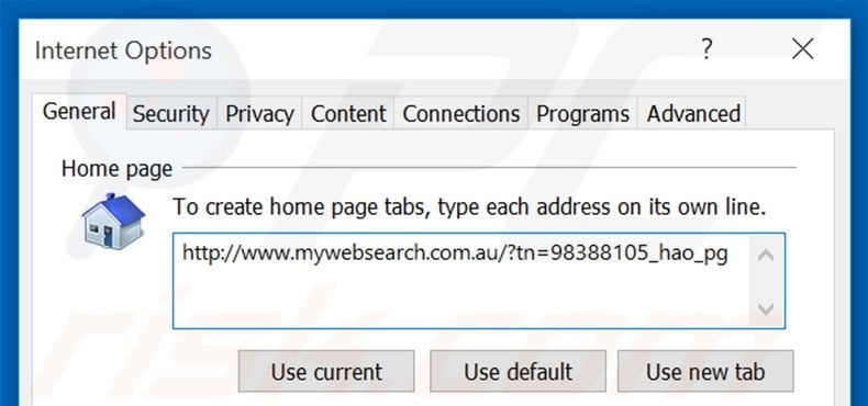 Removing mywebsearch.com.au from Internet Explorer homepage