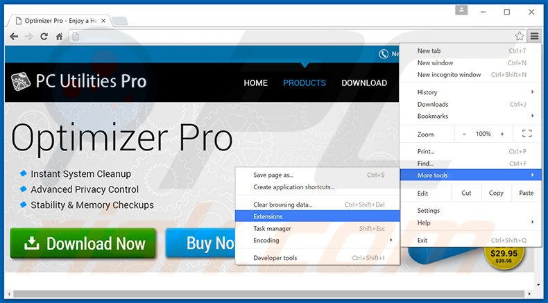 Removing Optimizer Pro  ads from Google Chrome step 1