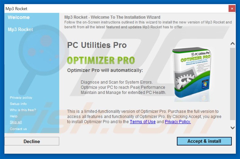 Delusive installer used to distribute Optimizer Pro