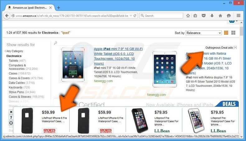 outrageous deals adware generating online ads