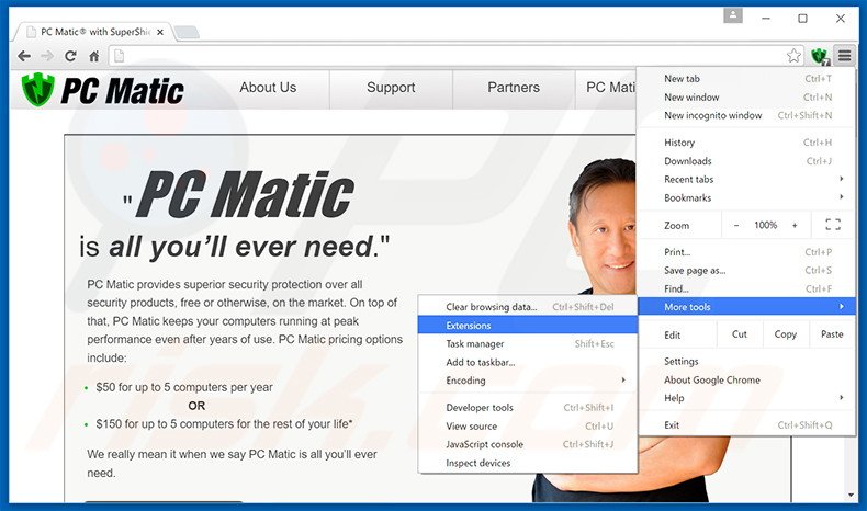 Removing PC Matic  ads from Google Chrome step 1
