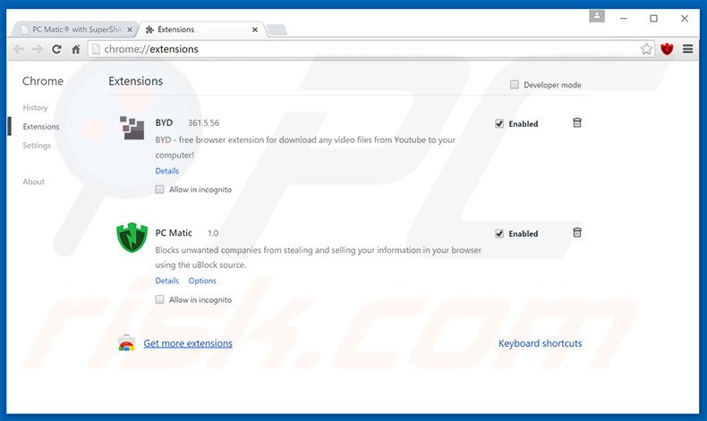 Removing PC Matic ads from Google Chrome step 2