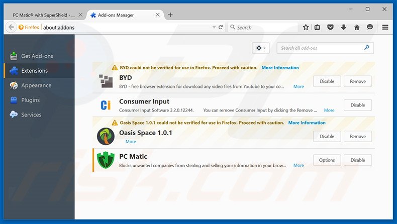 Removing PC Matic ads from Mozilla Firefox step 2
