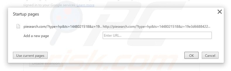 Removing piesearch.com from Google Chrome homepage