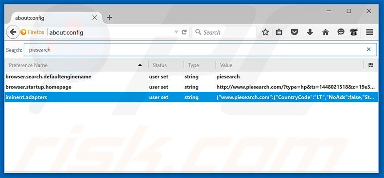 Removing piesearch.com from Mozilla Firefox default search engine
