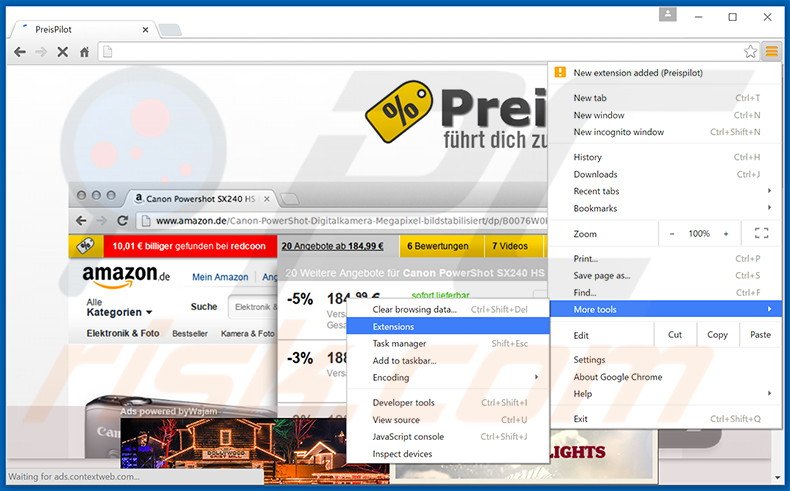 Removing Preispilot  ads from Google Chrome step 1