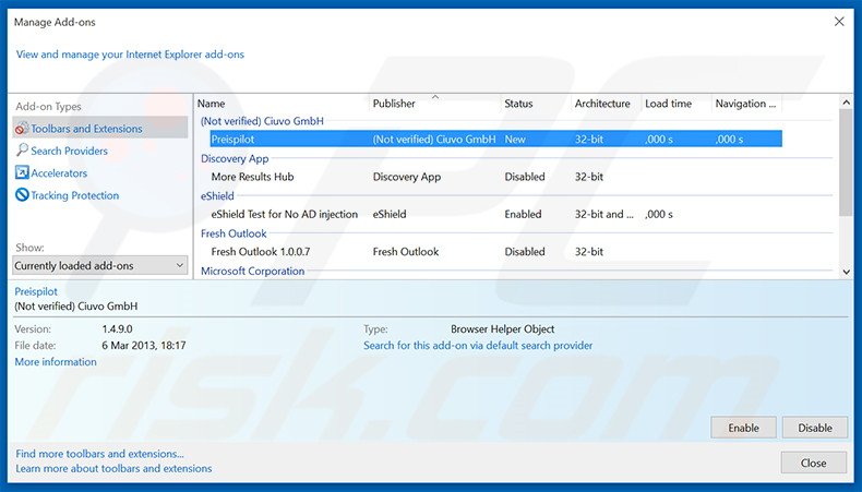 Removing Preispilot ads from Internet Explorer step 2