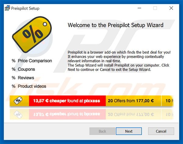 Official Preispilot adware installation setup