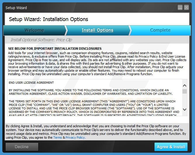 price clip adware installer