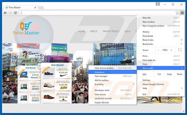 Removing Price Master  ads from Google Chrome step 1