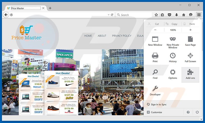 Removing Price Master ads from Mozilla Firefox step 1