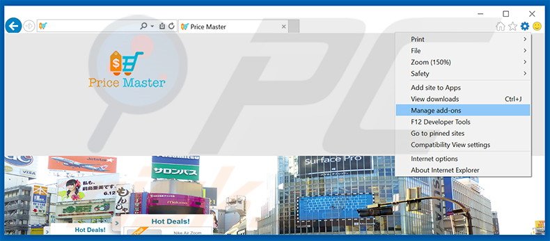 Removing Price Master ads from Internet Explorer step 1
