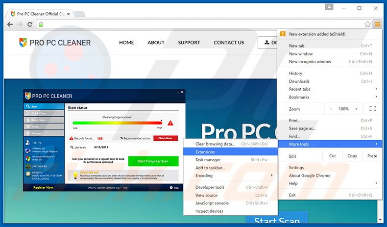 Removing Pro PC Cleaner  ads from Google Chrome step 1